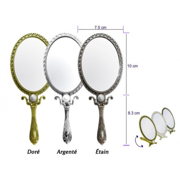 Miroir à main extension de cils doré argenté étain accessoire pliable 2