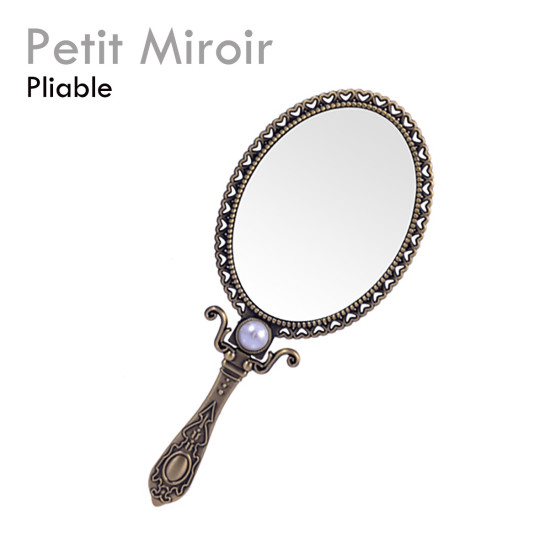 Miroir à main extension de cils doré argenté étain accessoire pliable