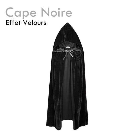 Cape Noire déguisement halloween pas cher costume velours sorcière 