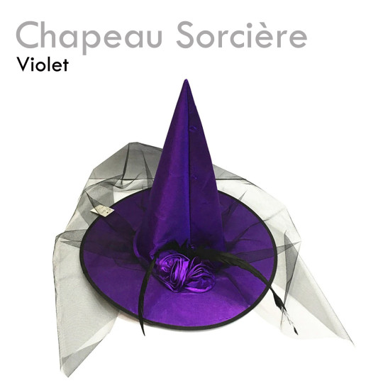 Chapeau de Sorcière Violet pas cher original déguisement costume halloween tissu violet fleurs