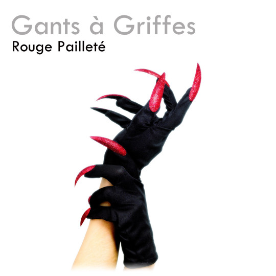 Gants Griffes Rouges Pailletées déguisement pas cher halloween vampire sorcière sexy costume