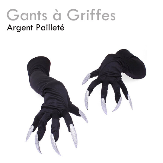 Gants Griffes Argentées Pailletées déguisement femme halloween sexy vampire pas cher original sorcière costume