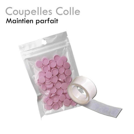 Coupelles pour colle à extensions de cils, avec 100 pastilles autocollantes pour les maintenir