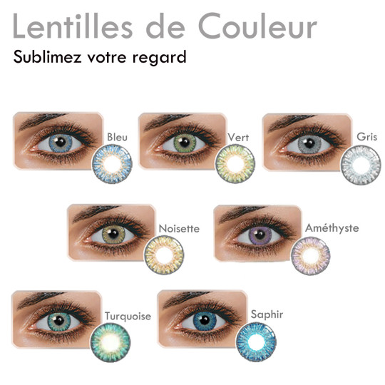 Lentilles de Couleur -Sublimez votre extension de cils avec de jolis yeux Améthyste (Violet) Bleu, Vert, Gris, Noisette ou Turqu
