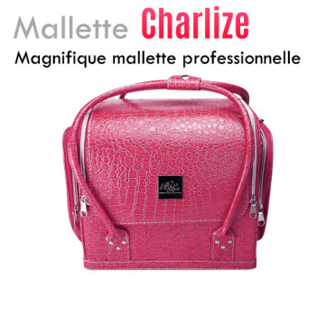 Mallette "Charlize" rose imitation croco bandoulière extension de cils manicure onglerie déplacement domicile