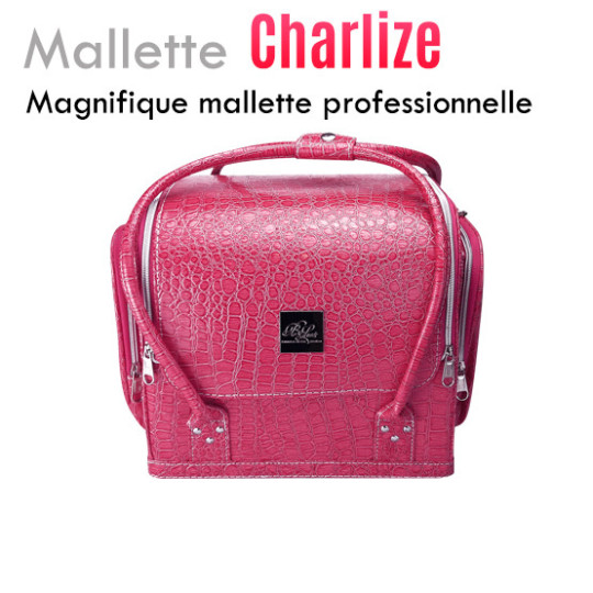 Mallette "Charlize" rose imitation croco bandoulière extension de cils manicure onglerie déplacement domicile