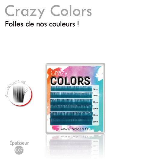 Palette d'Extensions de Cils Crazy Colors en Volume Russe pour des Poses Flamboyantes, Magnifique Couleur PAON ou BLEU PETROLE