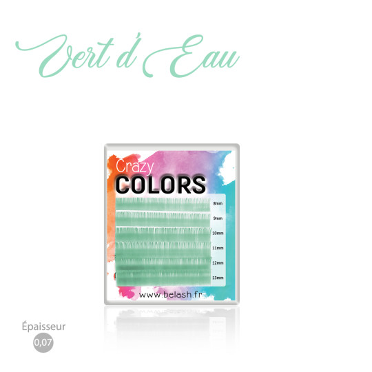 Palette d'Extensions de Cils Crazy Colors en Volume Russe pour des Poses Flamboyantes, Magnifiques Couleurs VERT D'EAU  en 07