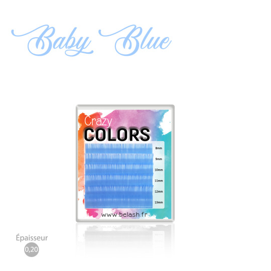 Palette d'Extensions de Cils Crazy Colors en Cil à Cil pour des Poses Flamboyantes, Magnifique Couleur BABY BLUE  en 0.20