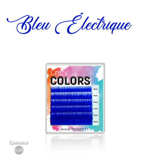 Palette d'Extensions de Cils Crazy Colors en Cil à Cil pour des Poses Flamboyantes, Magnifique Couleur BLEU ELECTRIQUE en 0.20