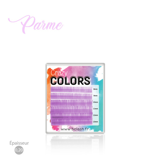 Palette d'Extensions de Cils Crazy Colors en Cil à Cil pour des Poses Flamboyantes, Magnifique Couleur PARME  en 0.20