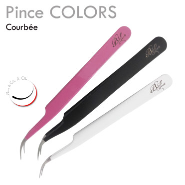 Pince Courbée "Colors" extension de cils cil à cil antistatique couleur acier inoxydable