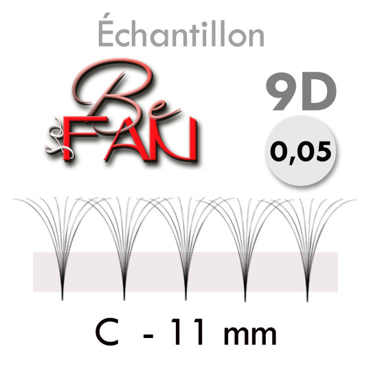 Echantillon d'extension de cils : Bouquets en bande (ou Fans) préfaits 9D en 0.05 C 11 mm