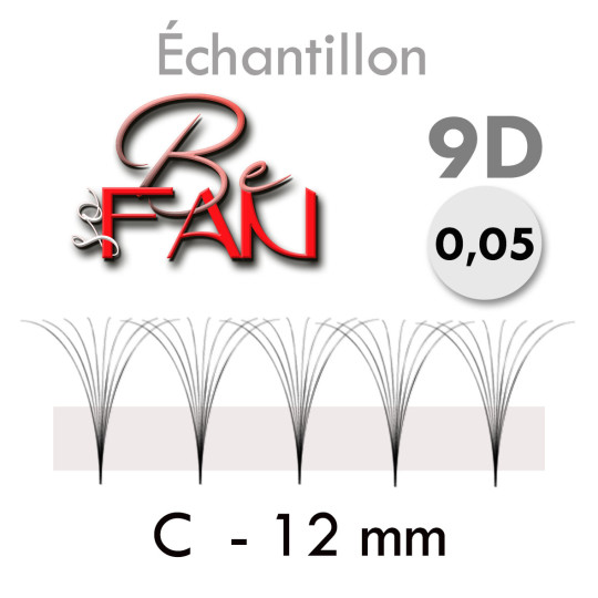 Echantillon d'extension de cils : Bouquets en bande (ou Fans) préfaits 9D en 0.05 C 12 mm