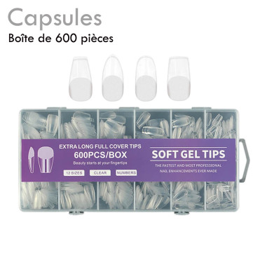 Boite de 600 capsules souples, couvrantes, amande, arrondi , carré, ou ballerine