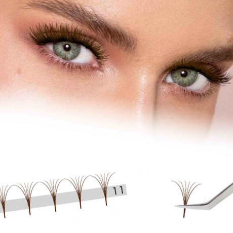 Extension de Cils Magic Bown spécial Volume Russe, Bouquets Préfaits Fan 9D !  La tendance du BRUN