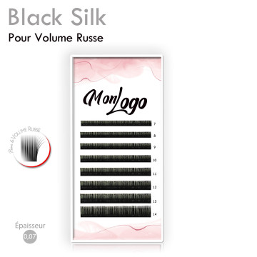 Palette d'extensions de cils volume russe personnalisable à votre logo. Palette extensions de cils black silk, personnalisée