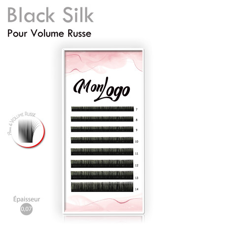 Palette d'extensions de cils volume russe personnalisable à votre logo. Palette extensions de cils black silk, personnalisée