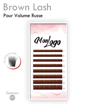 Palette d'extensions de cils Marrons pour volume russe personnalisable à son logo. Brown Lashes, personnalisées