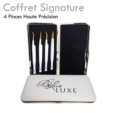 Ecrin Luxe 4 pinces extension de cils, droite isolation et courbure volume russe nacrée et dorées. Fiber Tip Acier Inoxydable
