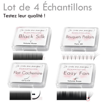 Échantillons d’extensions de cils avant de créer vos palettes à votre marque.