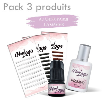 Pack de lancement "Je Crée ma marque", pack de 3 produits au choix à personnaliser. Gamme personnalisée pour créer ma marque.