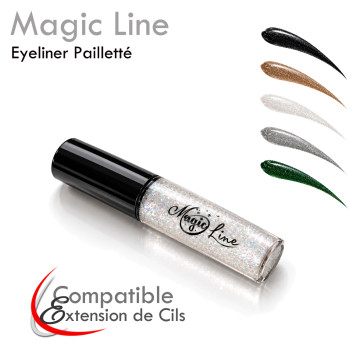 Eyeliner Magic Line – Eyeliner Pailleté longue tenue Peel-Off waterproof Compatible Extensions de Cils